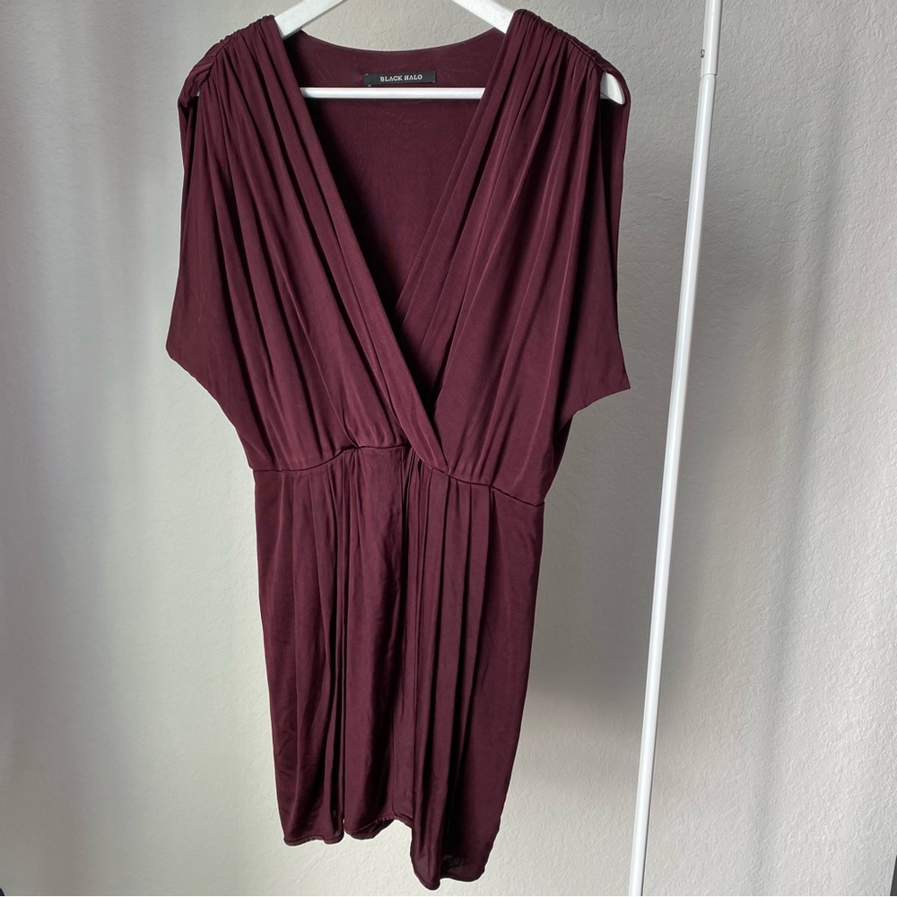 Black Halo Burgundy Mini Dress draped fabric size Large